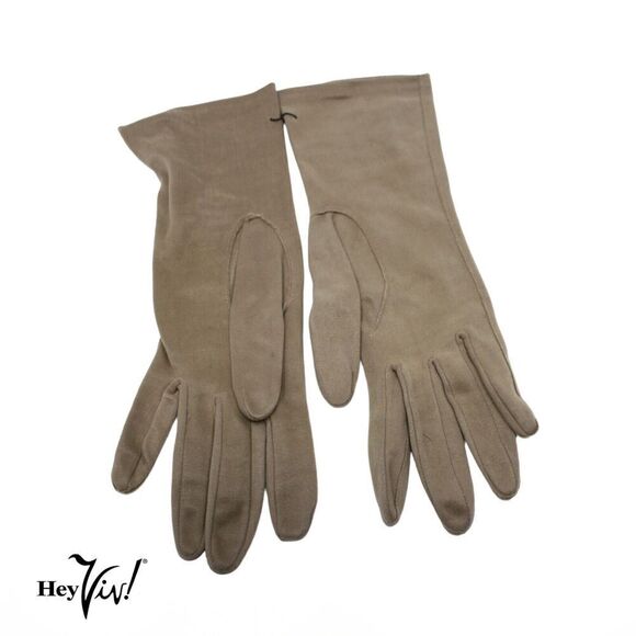 Vintage Light Brown Womens Wrist Length Nylon Gloves Still Attached - Hey Viv - Picture 3 of 5